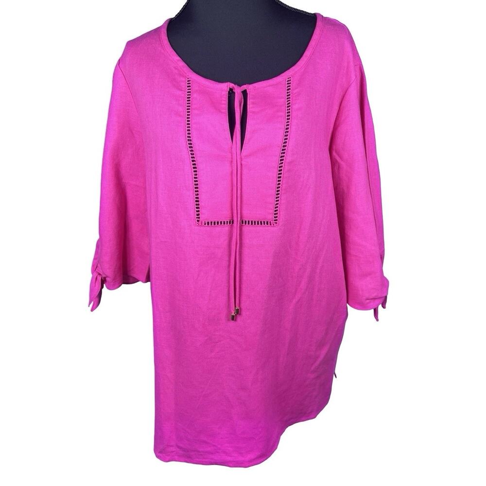 Vintage Linen Cottagecore Pink Boho Tunic Shirt Sz S